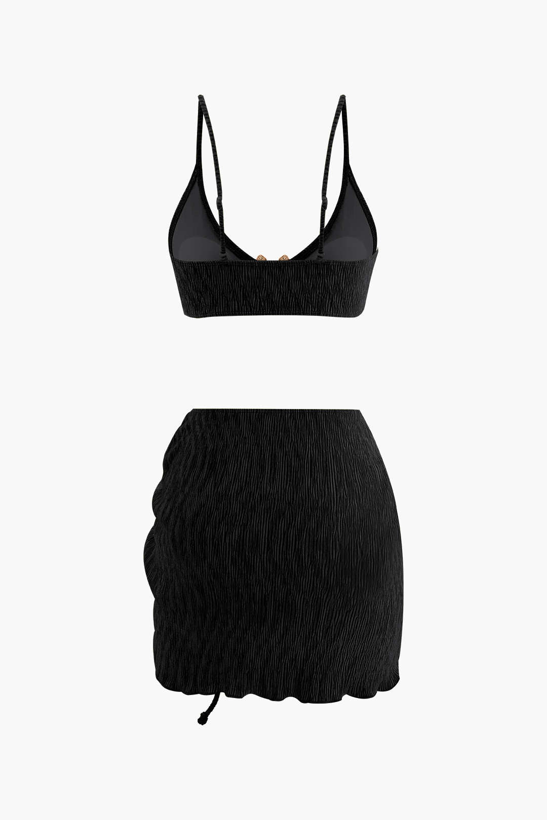 Kadife Dokulu U Yüzük Bikini ve Sarong 3 Parça Takım