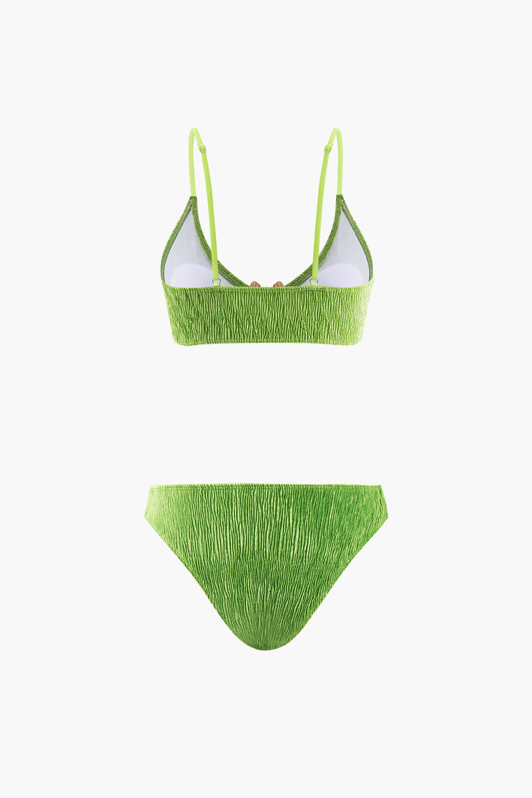 Kadife Dokulu U Yüzük Bikini ve Sarong 3 Parça Takım