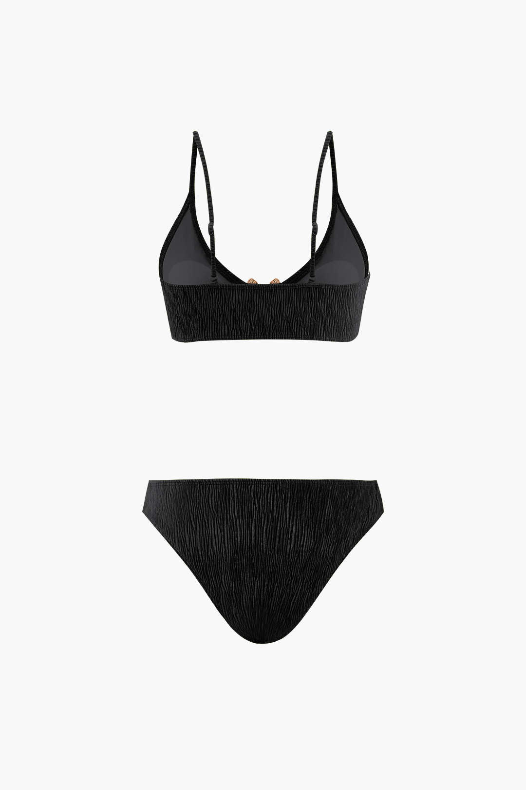 Kadife Dokulu U Yüzük Bikini ve Sarong 3 Parça Takım