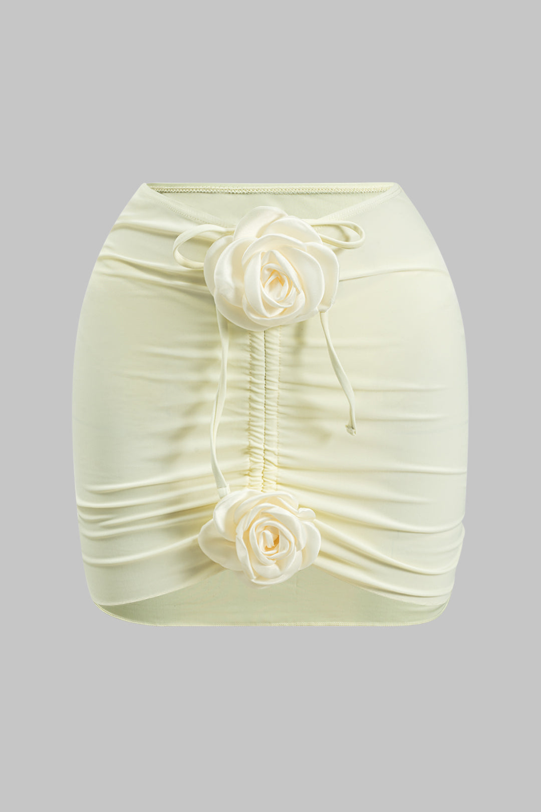 3D Çiçekli Büzgülü Bağlamalı Bikini ve Üst Giyim Seti