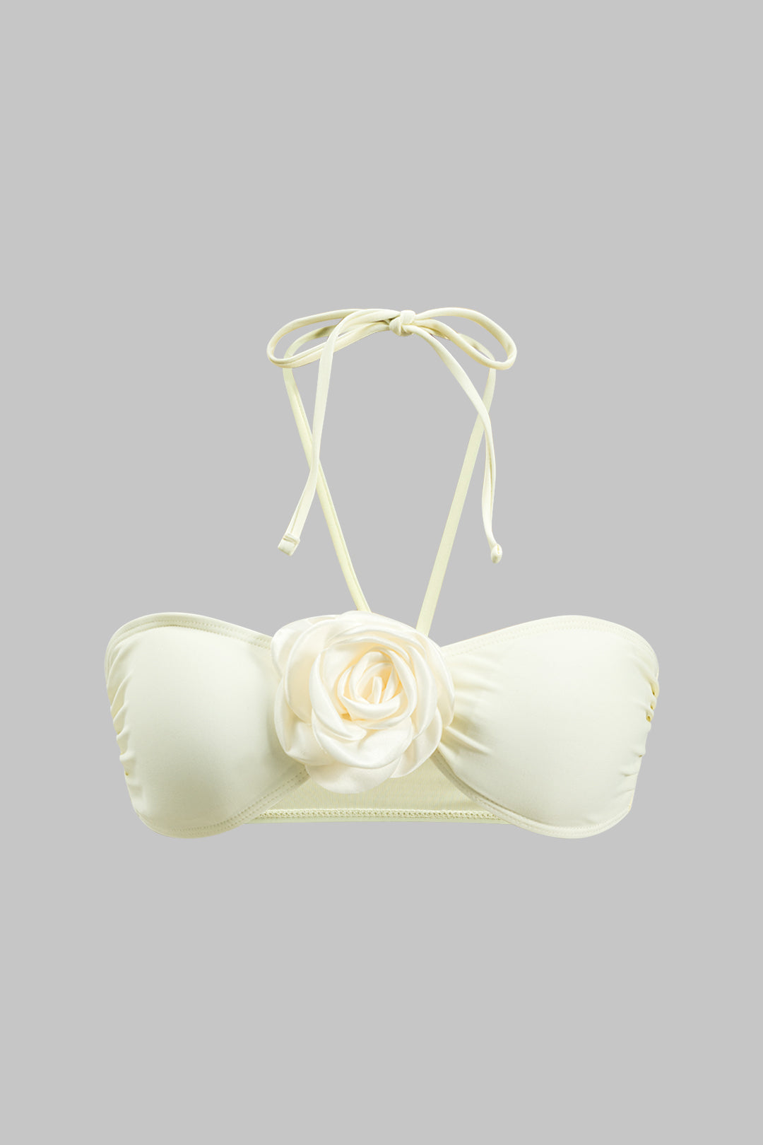 3D Çiçekli Büzgülü Bağlamalı Bikini ve Üst Giyim Seti
