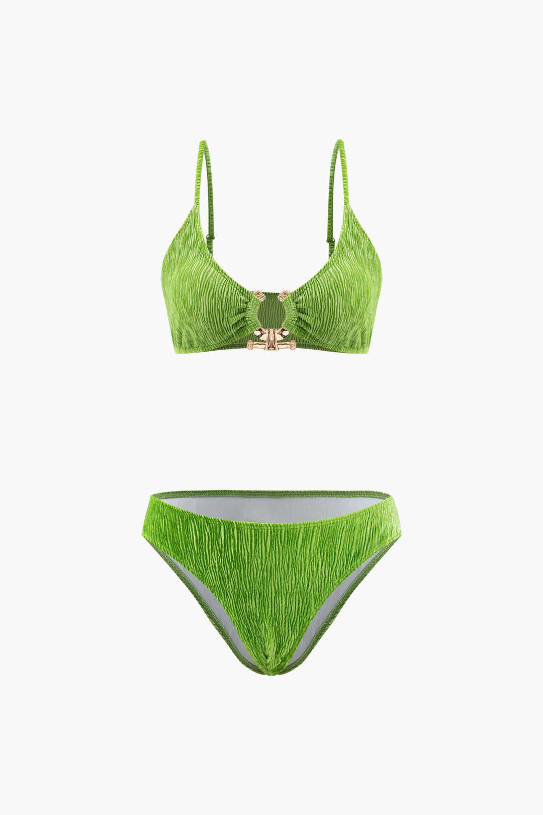 Kadife Dokulu U Yüzük Bikini ve Sarong 3 Parça Takım