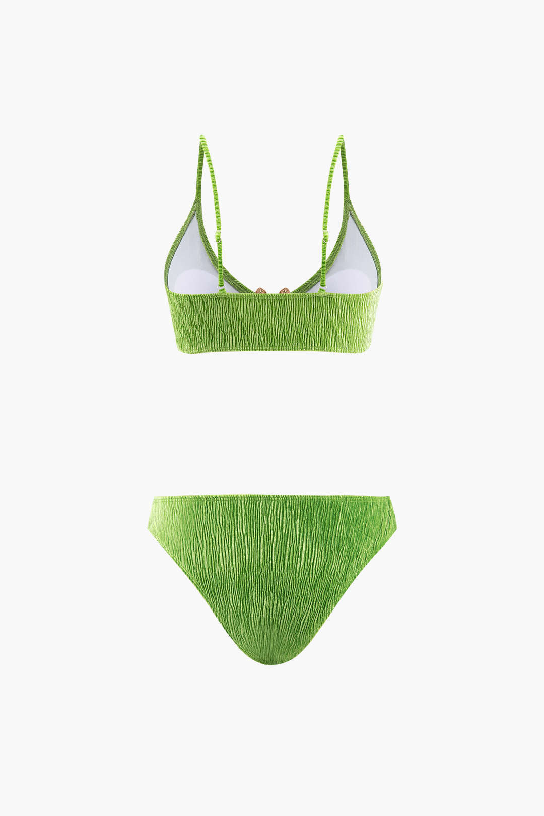 Kadife Dokulu U Yüzük Bikini ve Sarong 3 Parça Takım