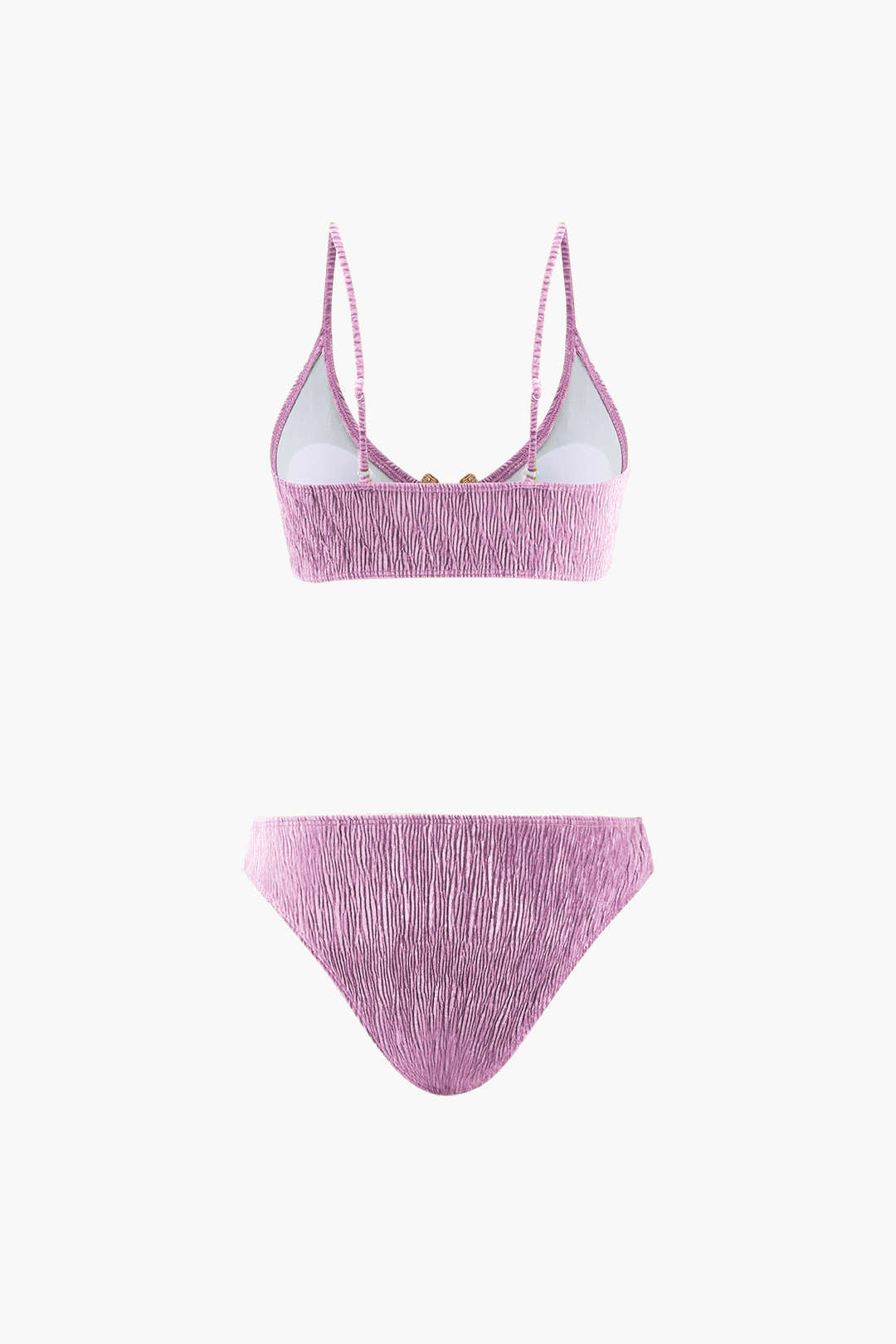 Kadife Dokulu U Yüzük Bikini ve Sarong 3 Parça Takım