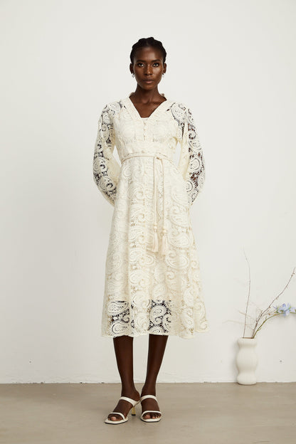 Georgette dantel midi elbise