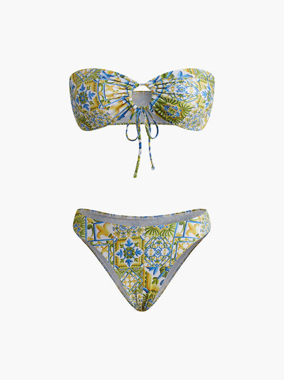Askısız Desenli Bağlamalı Bikini Takımı