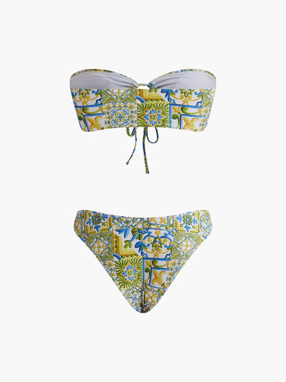 Askısız Desenli Bağlamalı Bikini Takımı