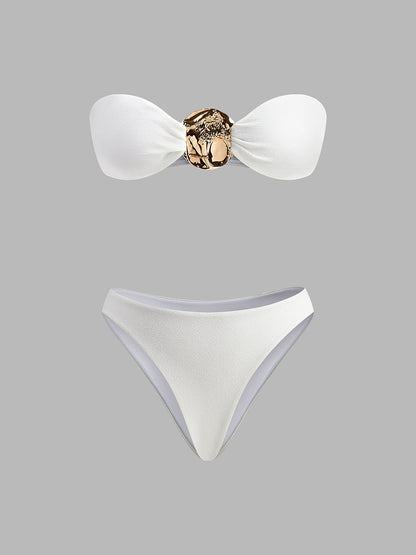 Altın Detaylı Plaj Üstlü Bikini Takımı