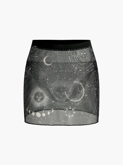 Astroloji Desenli Şeffaf Etek