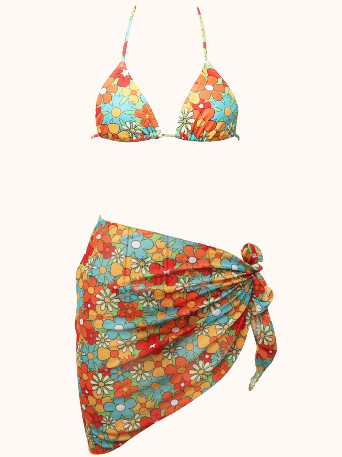 Çiçekli Bikini Üçlü Takım
