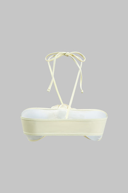 3D Çiçekli Büzgülü Bağlamalı Bikini ve Üst Giyim Seti